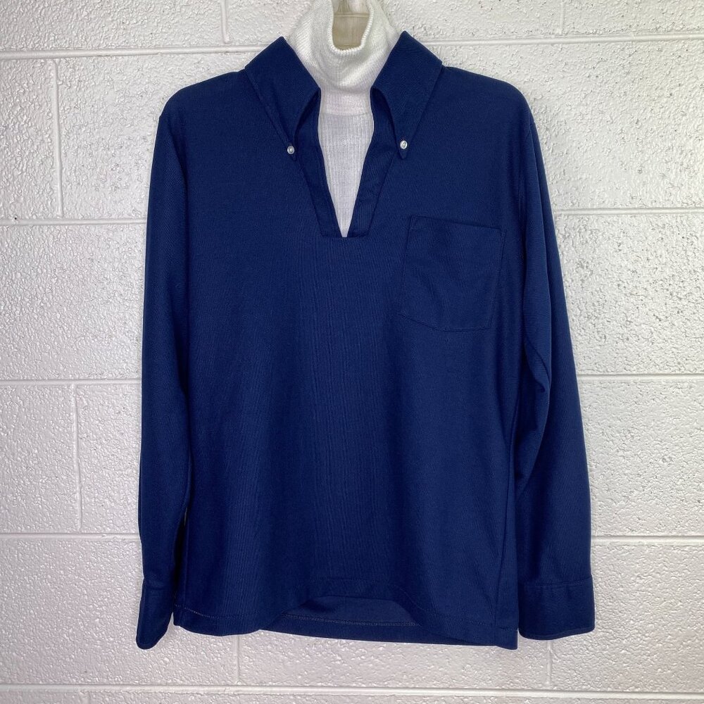Vintage David Homison Turtleneck Mod Long Sleeve Shirt Mens Medium Navy Blue